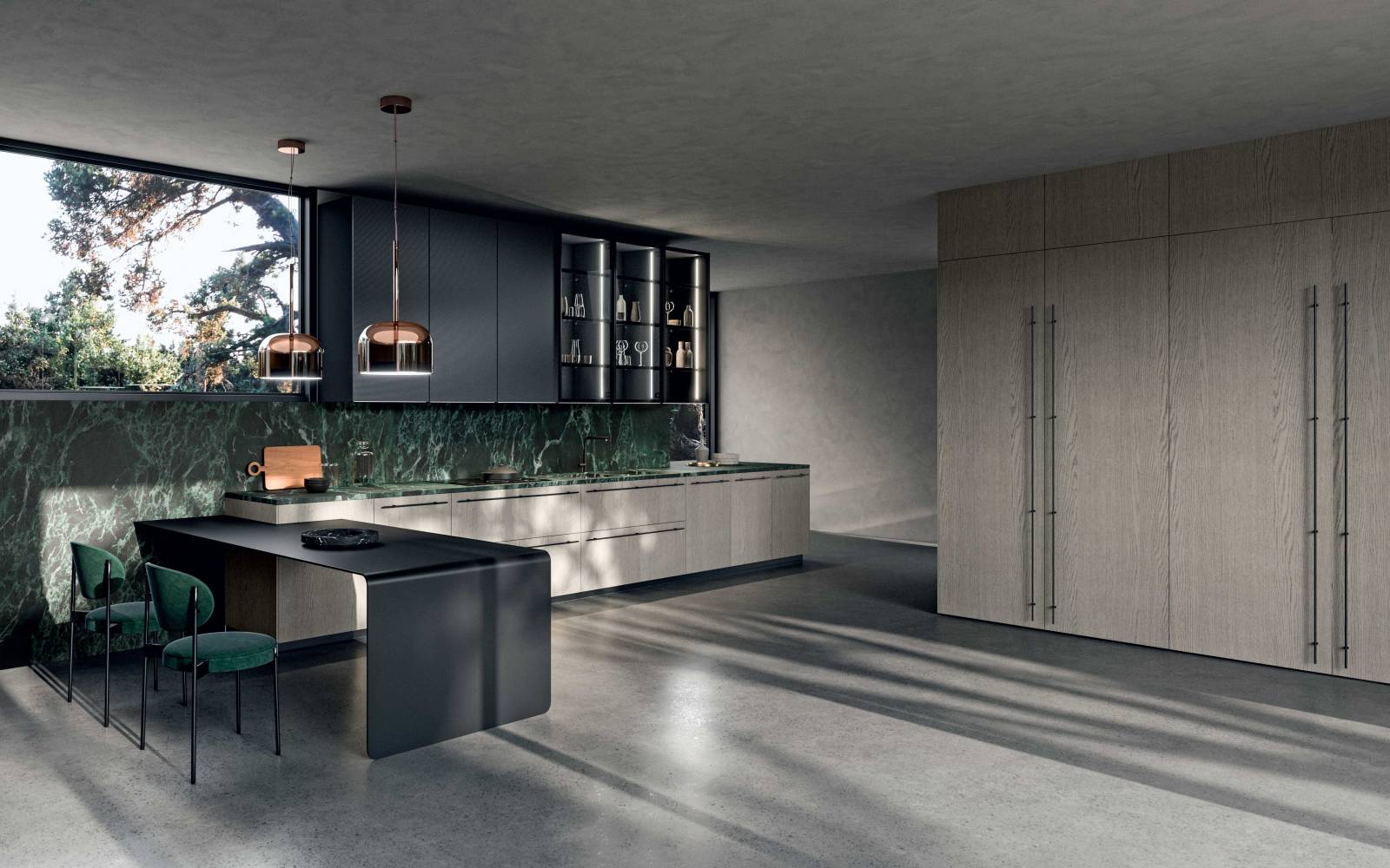 La poignée Dieci reprend les propor tions  des por tes Filo, créant ainsi des compositions  agréables d'un point de vue visuel